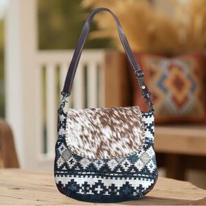 Myra Bloom Bag Upcycled Hair-On Hide Leather Purse Flap Crossbody Handbag